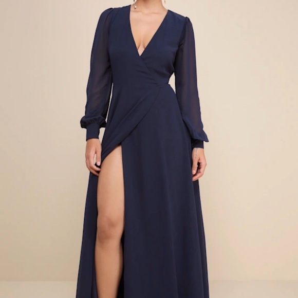 Lulu's Navy Wrap V-Neck Long Sleeve - Picture 2 of 5